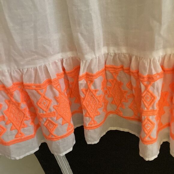 Taj By Sabrina Crippa Coverup Dress in White Cotton with Orange Embroidery. - Picture 3 of 8